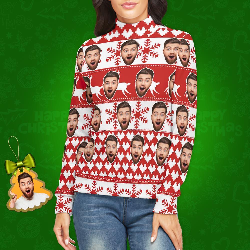 Custom Face Turtleneck for Women Ugly Christmas Sweater Knitted Loose Pullovers - Classic Pattern - MyFaceSocksAu