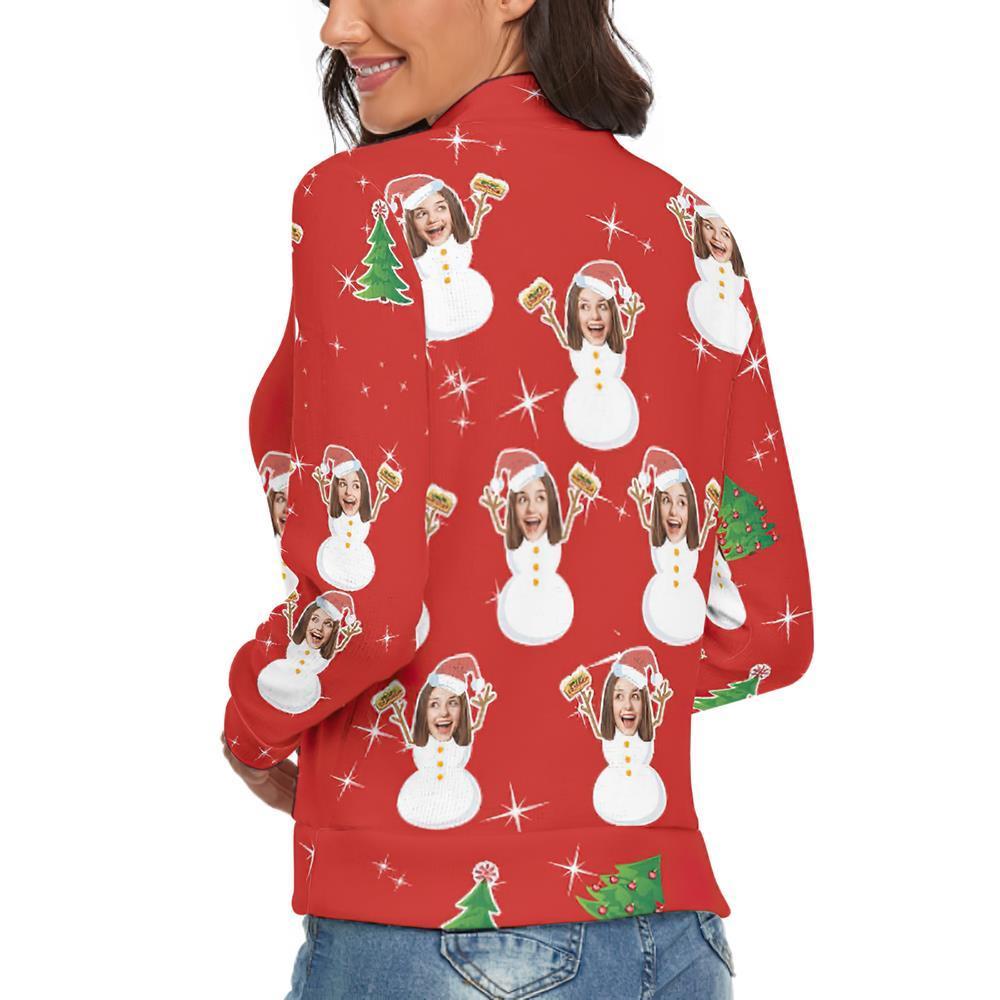 Custom Face Turtleneck for Women Ugly Christmas Sweater Knitted Loose Pullovers - Snow Girl - MyFaceSocksAu