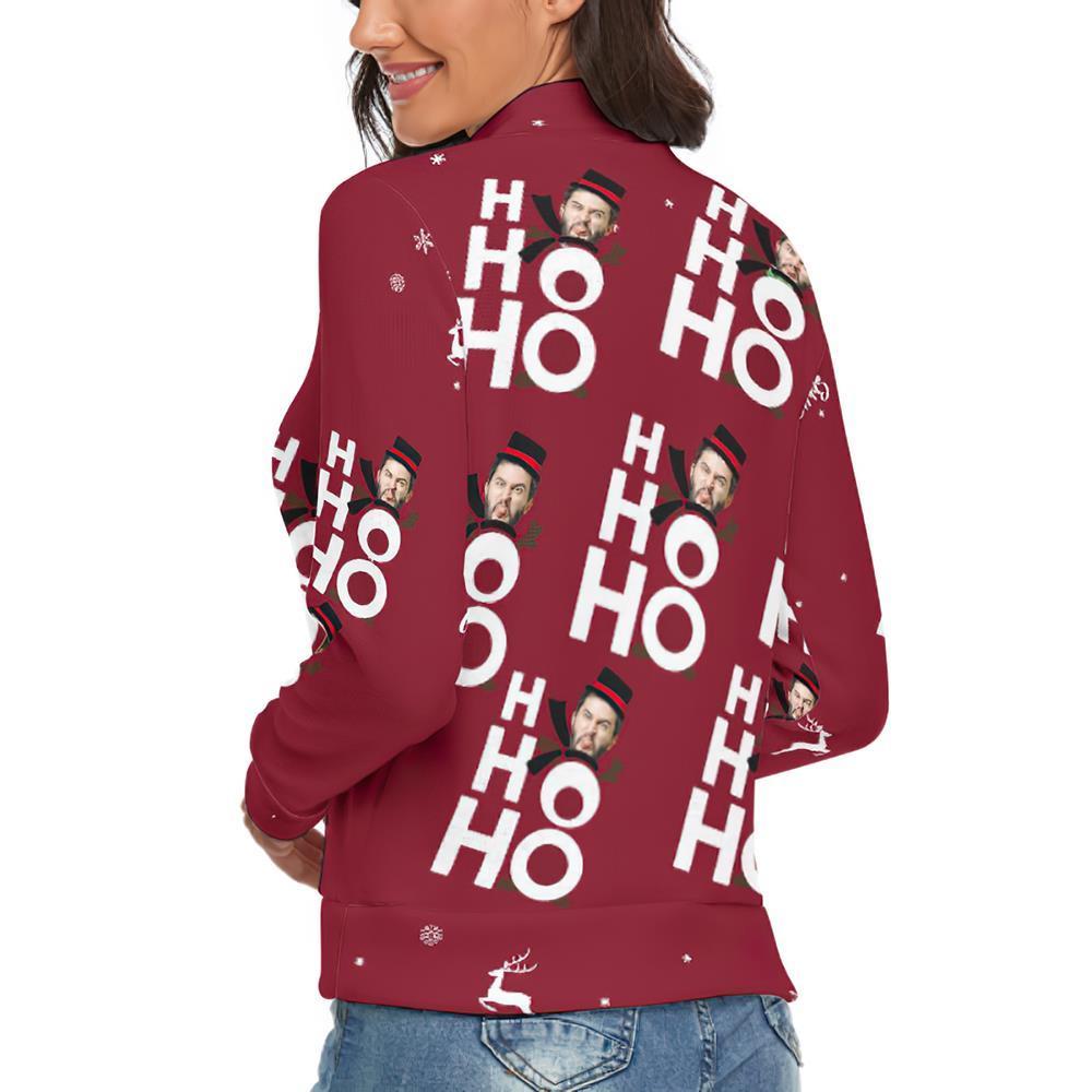 Custom Face Turtleneck for Women Ugly Christmas Sweater Knitted Loose Pullovers - Ho Ho Ho - MyFaceSocksAu