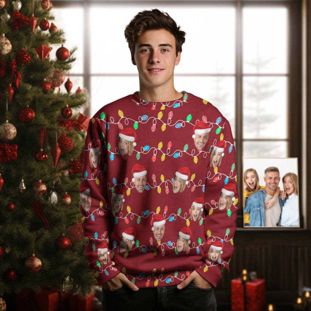 Custom Face Men's Round Neck Sweater Photo Christmas Family Xmas Leds Sweaters - MyFaceSocksAu