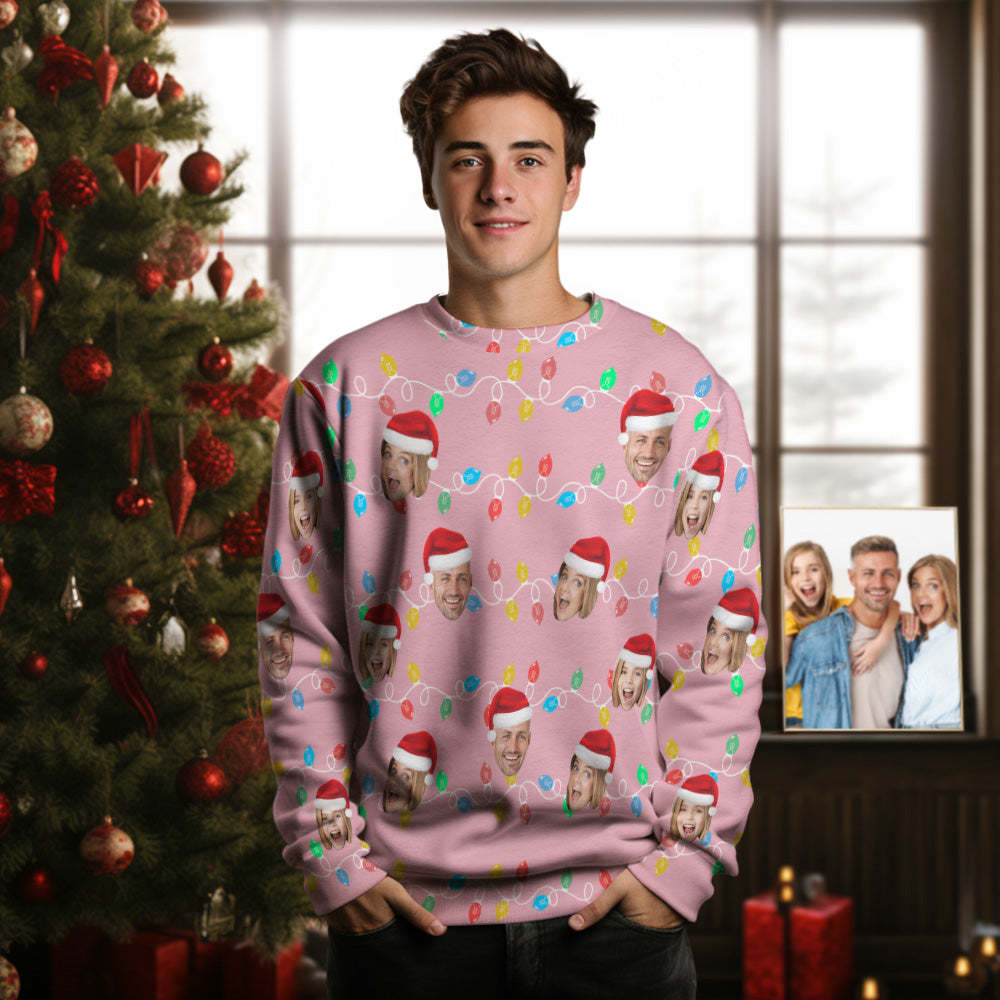 Custom Face Men's Round Neck Sweater Photo Christmas Family Xmas Leds Sweaters - MyFaceSocksAu