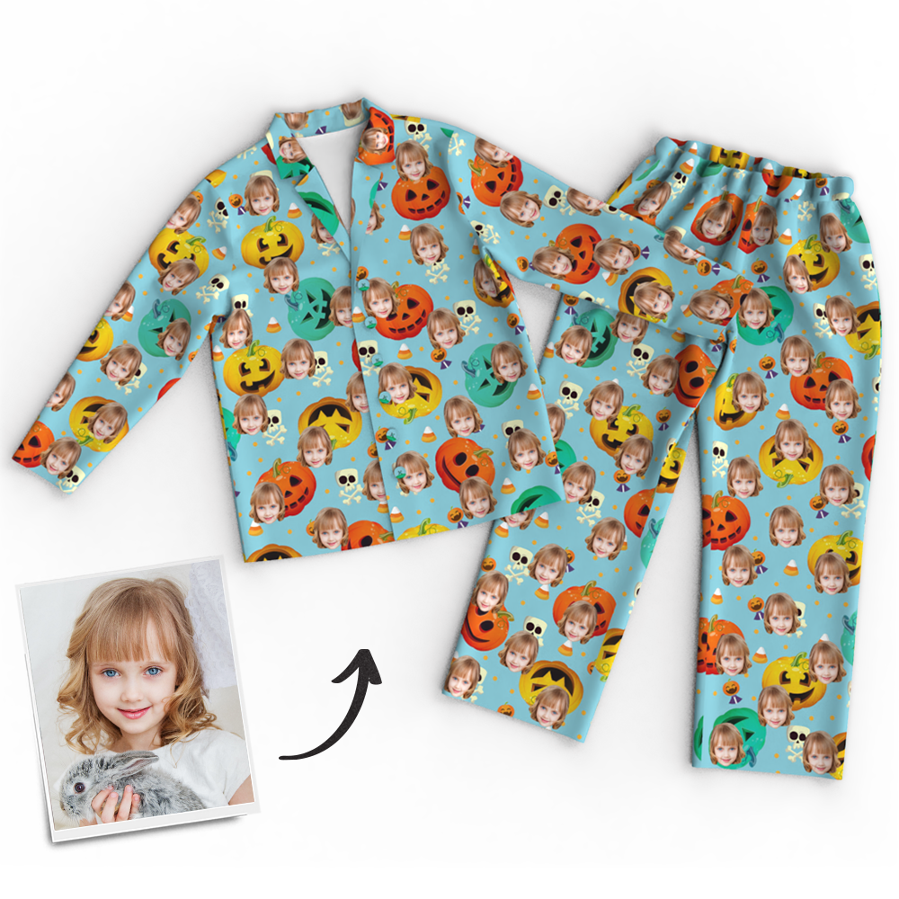 Custom Face Pumpkin Skeleton Pajamas Halloween For Children - MyFaceSocksAu