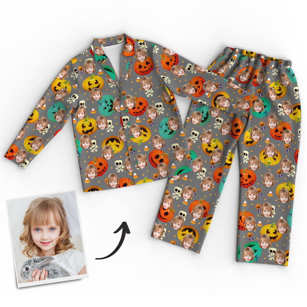 Custom Face Pumpkin Skeleton Pajamas Halloween For Children - MyFaceSocksAu