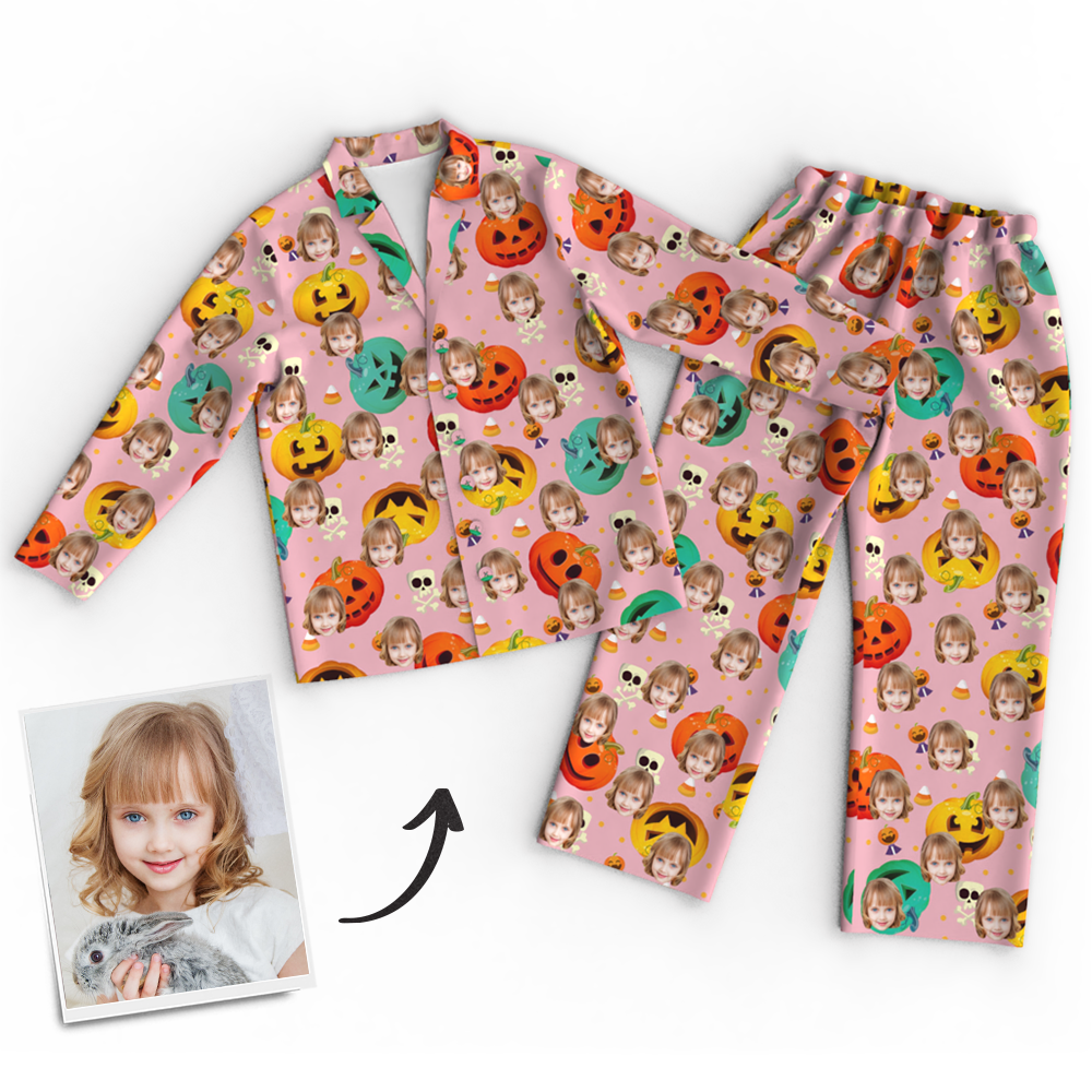 Custom Face Pumpkin Skeleton Pajamas Halloween For Children - MyFaceSocksAu