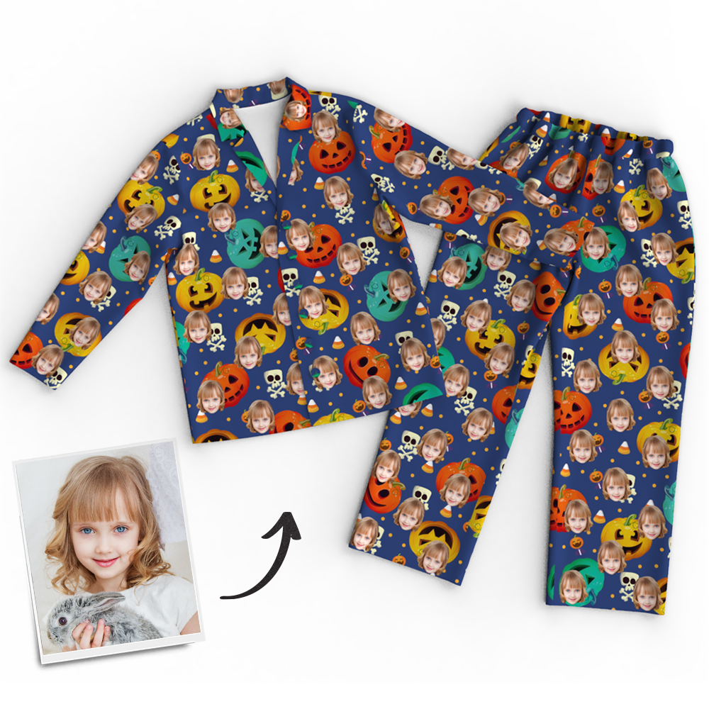 Custom Face Pumpkin Skeleton Pajamas Halloween For Children - MyFaceSocksAu