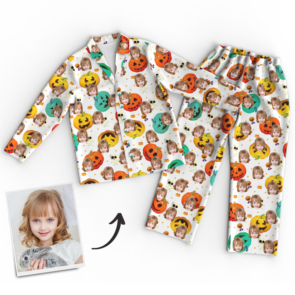 Custom Face Pumpkin Skeleton Pajamas Halloween For Children - MyFaceSocksAu