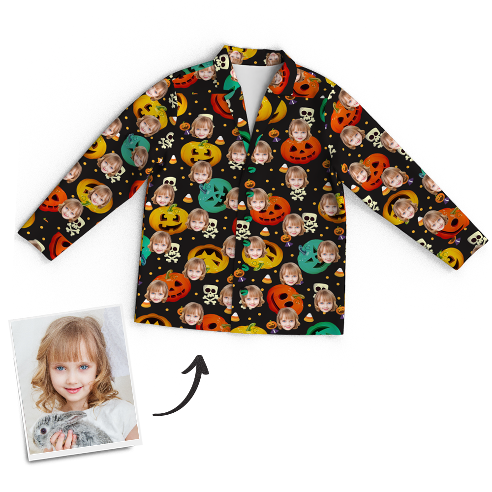 Custom Face Pumpkin Skeleton Pajamas Halloween For Children - MyFaceSocksAu
