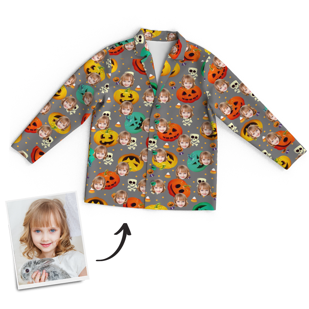 Custom Face Pumpkin Skeleton Pajamas Halloween For Children - MyFaceSocksAu