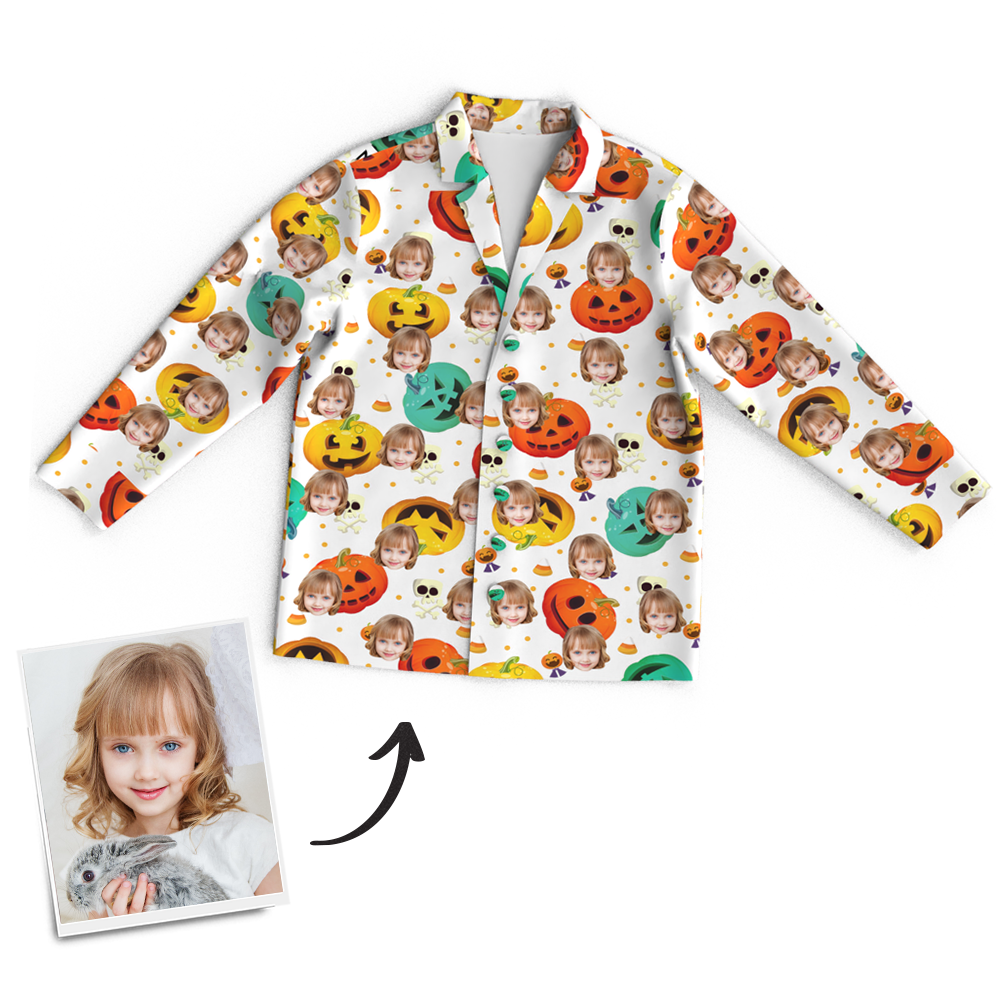 Custom Face Pumpkin Skeleton Pajamas Halloween For Children - MyFaceSocksAu