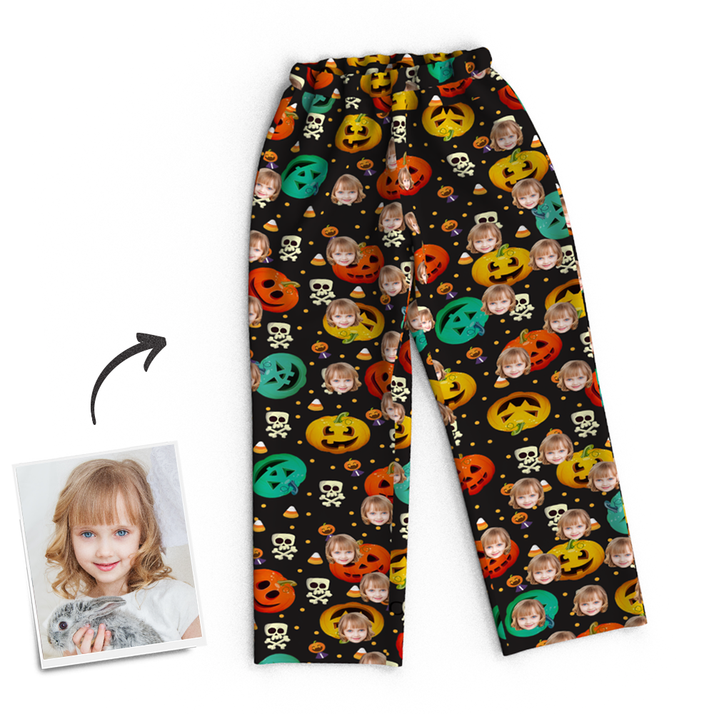 Custom Face Pumpkin Skeleton Pajamas Halloween For Children - MyFaceSocksAu