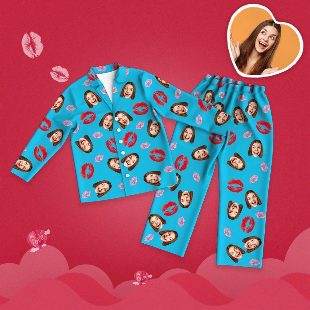 Valentine's Day Custom Face Lip Printed Long Sleeve Pajamas