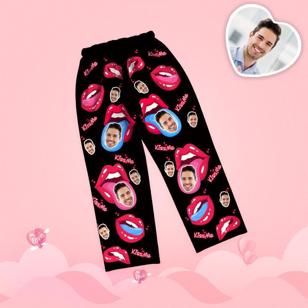 Valentine's Day Custom Face Tongue Kiss Printed Long Sleeve Pajamas