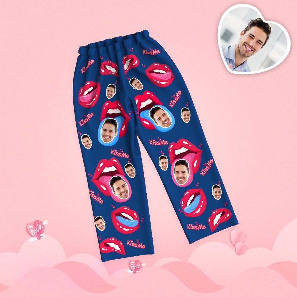 Valentine's Day Custom Face Tongue Kiss Printed Long Sleeve Pajamas