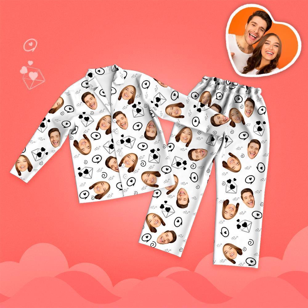 Valentine's Day Custom Face Love And Message Printed Long Sleeve Pajamas