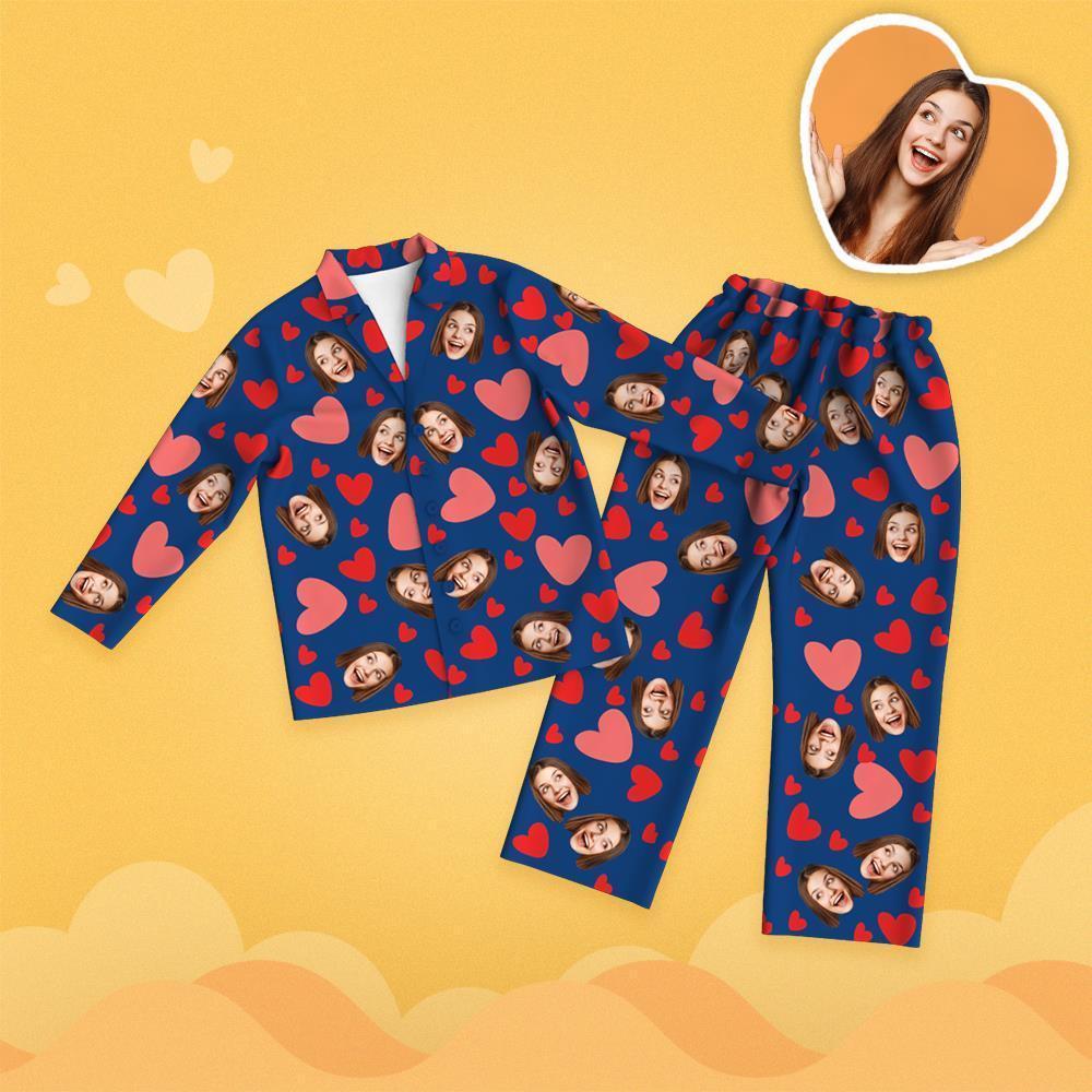 Valentine's Day Custom Face Red Heart Printed Long Sleeve Pajamas Set