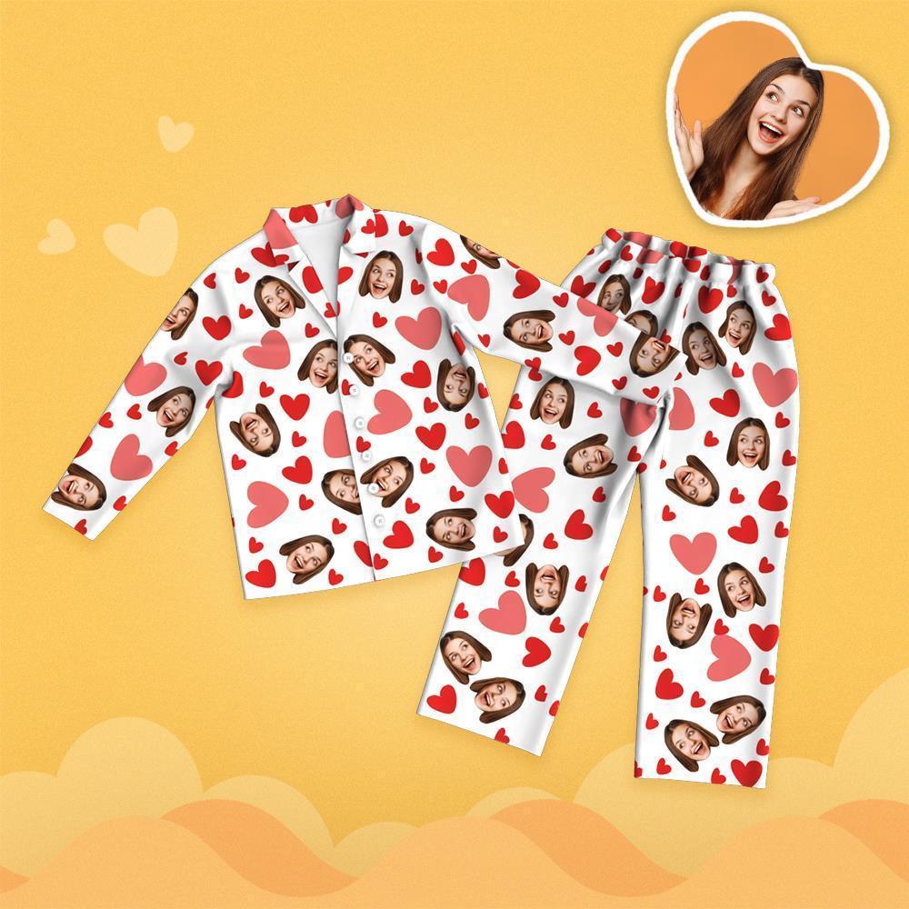 Valentine's Day Custom Face Red Heart Printed Long Sleeve Pajamas