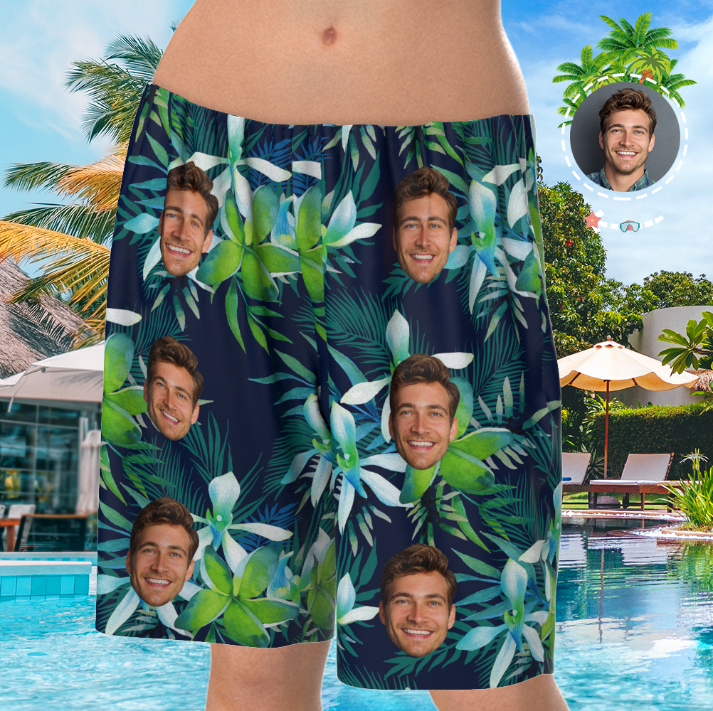 Custom Face On Pajamas Set, Short Sleeve Sleepwear, Button-Down Nightwear - Leaves - MyFaceSocksAu