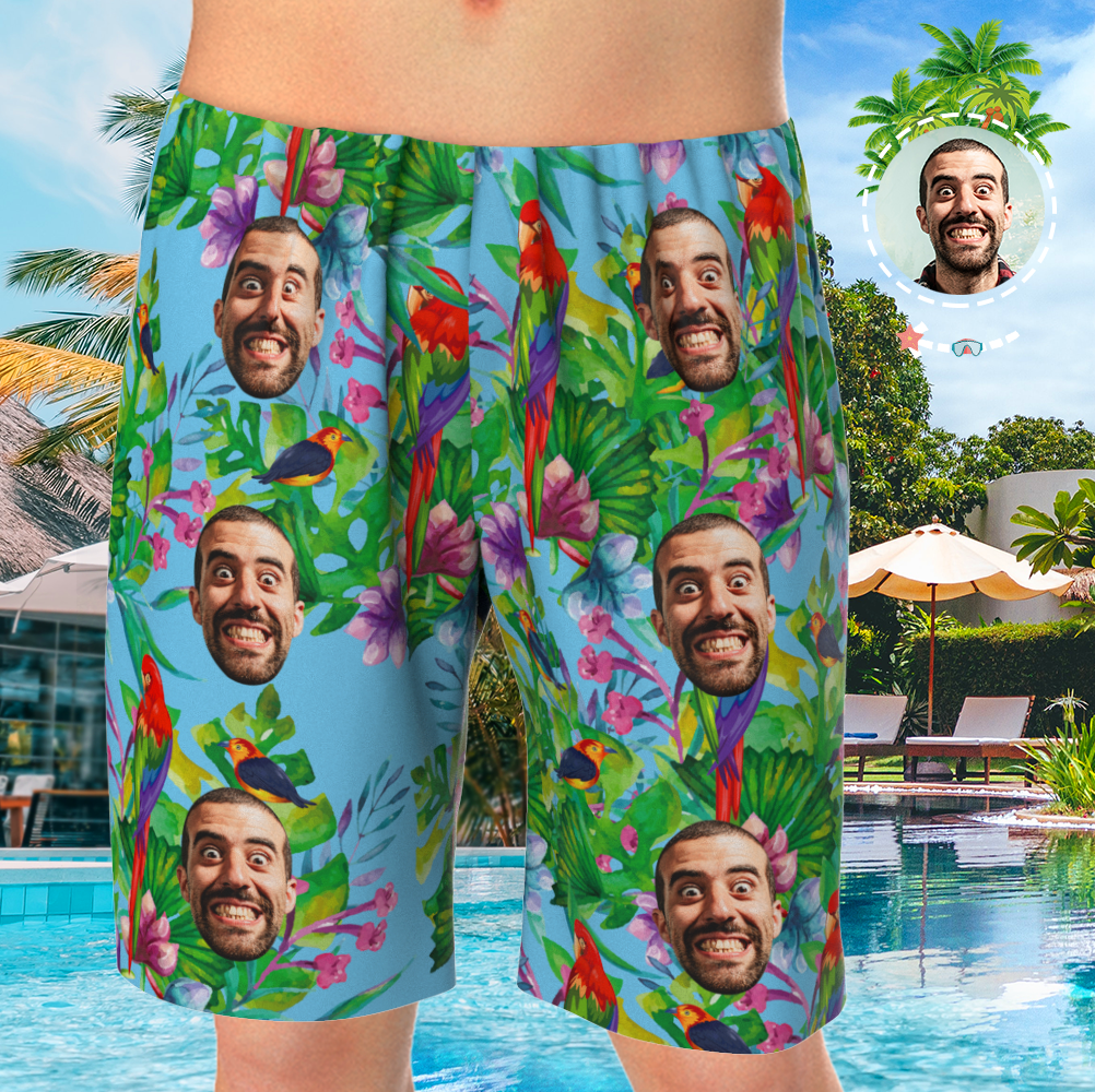Custom Face On Pajamas Set, Short Sleeve Sleepwear, Button-Down Nightwear - Parrot - MyFaceSocksAu