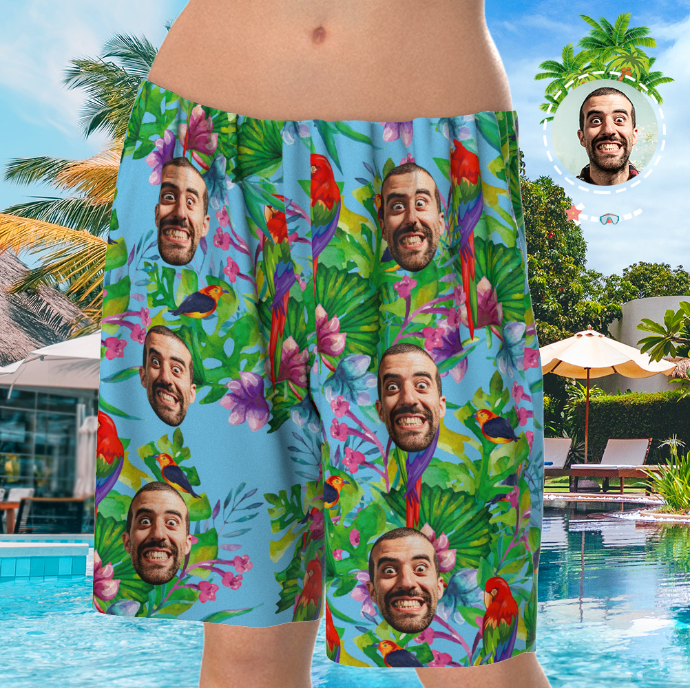 Custom Face On Pajamas Set, Short Sleeve Sleepwear, Button-Down Nightwear - Parrot - MyFaceSocksAu