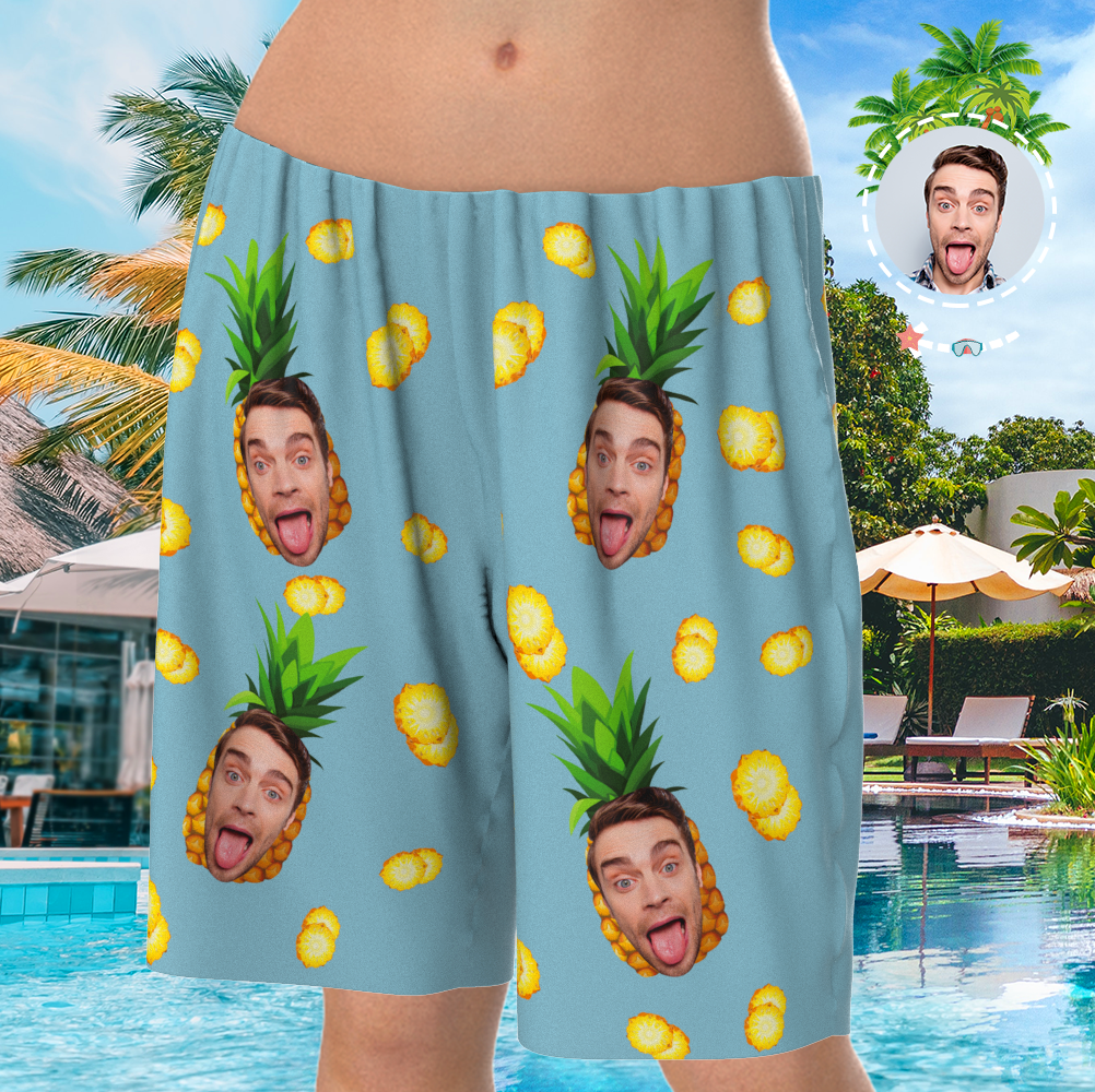 Custom Face On Pajamas Set, Short Sleeve Sleepwear, Button-Down Nightwear - Pineapple - MyFaceSocksAu