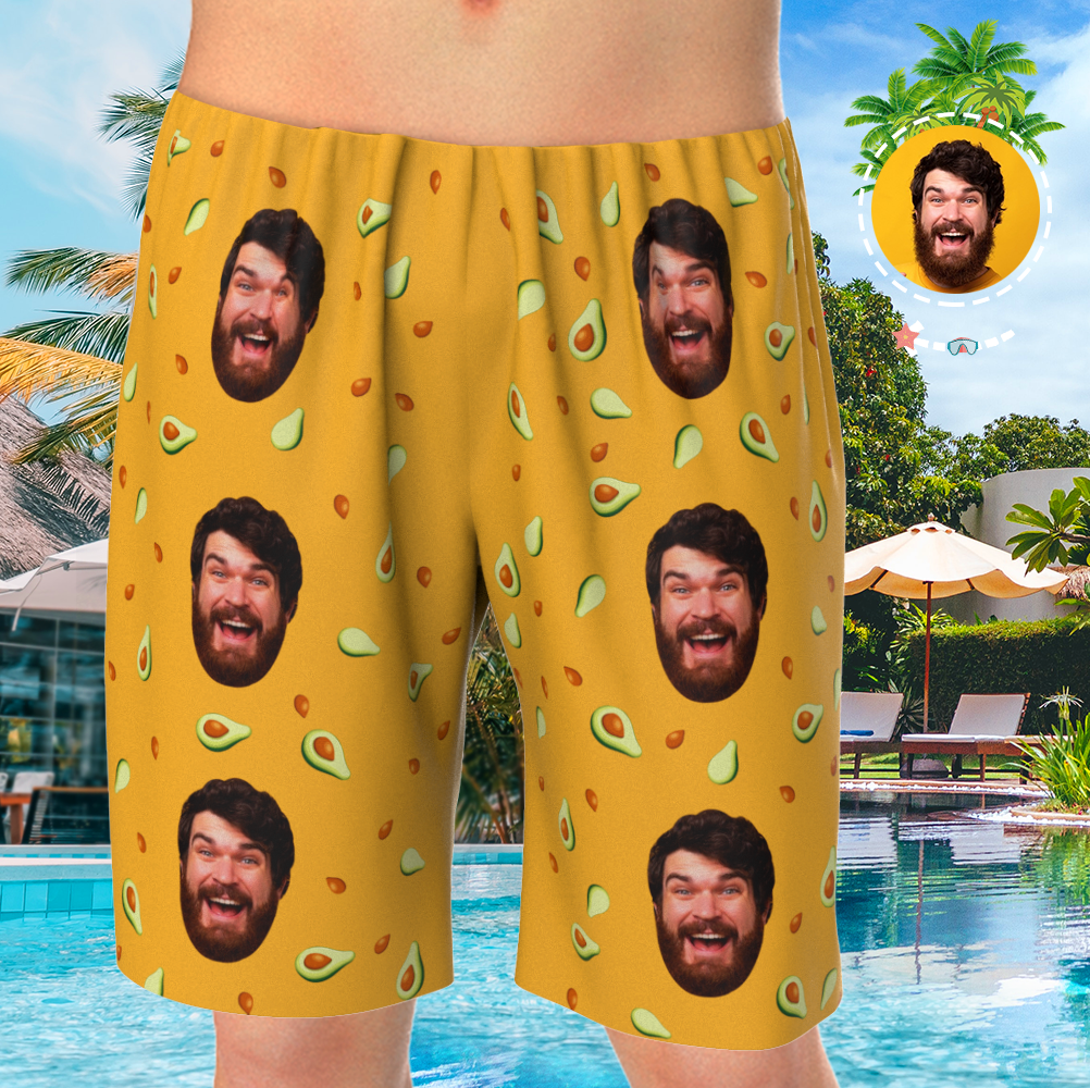 Custom Face On Pajamas Set, Short Sleeve Sleepwear, Button-Down Nightwear - Avocado - MyFaceSocksAu