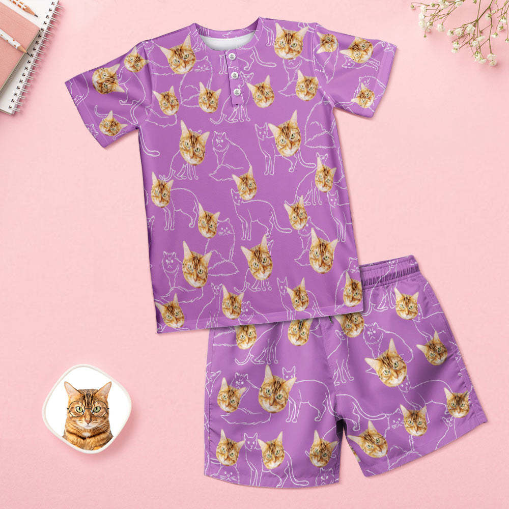 Custom Face Pajamas Cat Face Women Short Pajama Set Gift for Pet Lover - MyFaceSocksAu