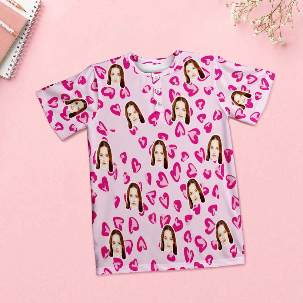 Custom Face Pajamas Women Blue Short Pajama Set Gift Pink Heart - MyFaceSocksAu