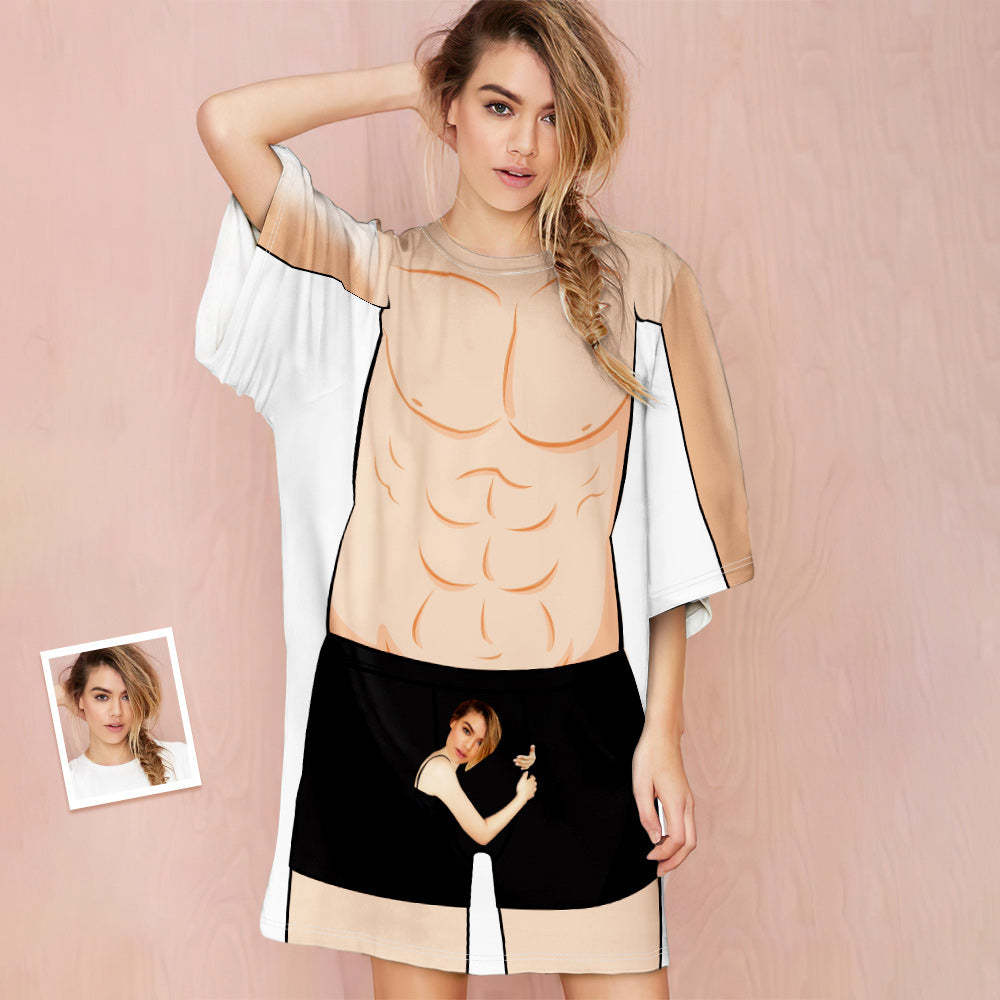Custom Face Nightdress Funny Girlfriend Hug Personalized Pyjamas - MyFaceSocksAu