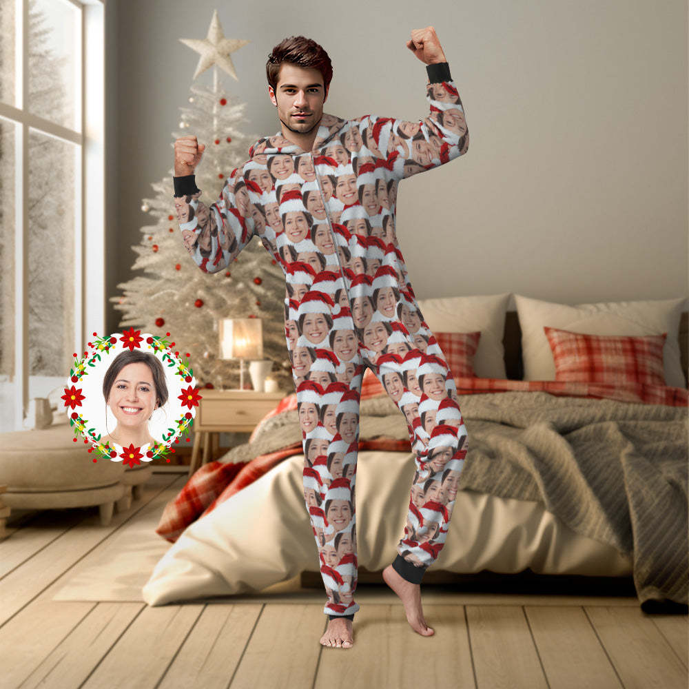 Custom Face Mash Onesies Christmas Pajamas One-Piece Sleepwear Christmas Gift - MyFaceSocksAu