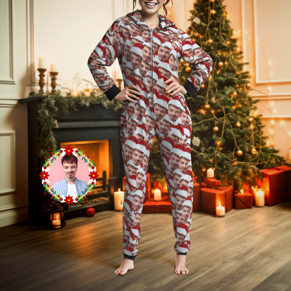 Custom Face Mash Onesies Christmas Pajamas One-Piece Sleepwear Christmas Gift - MyFaceSocksAu