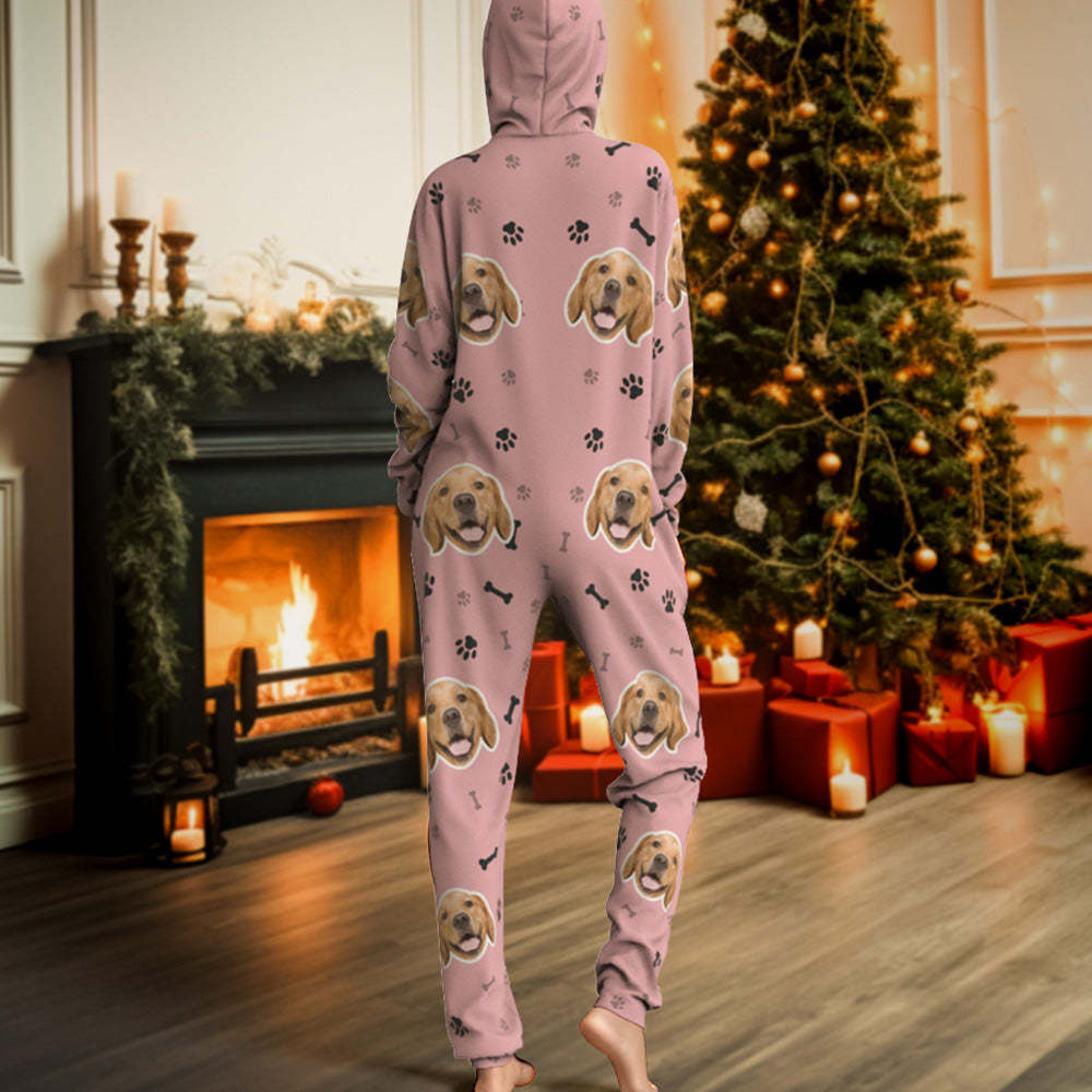 Custom Face Paw Print Onesies Christmas Pajamas One-Piece Sleepwear Christmas Gift - MyFaceSocksAu