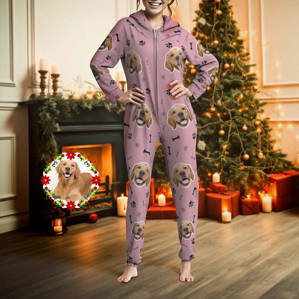 Custom Face Paw Print Onesies Christmas Pajamas One-Piece Sleepwear Christmas Gift - MyFaceSocksAu