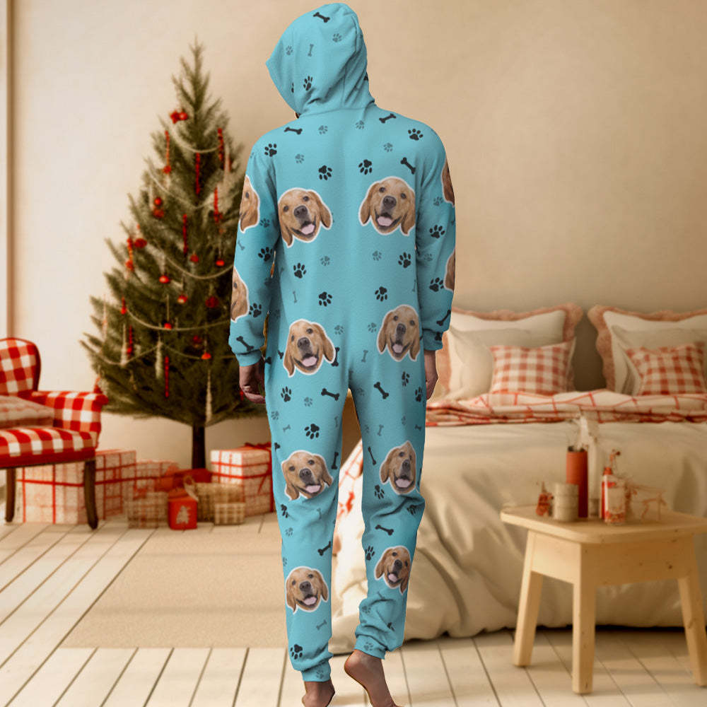 Custom Face Paw Print Onesies Christmas Pajamas One-Piece Sleepwear Christmas Gift - MyFaceSocksAu