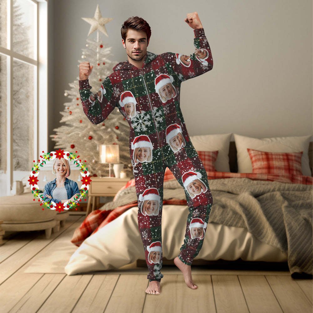 Custom Face Classic Christmas Onesies Pajamas One-Piece Sleepwear Christmas Gift - MyFaceSocksAu