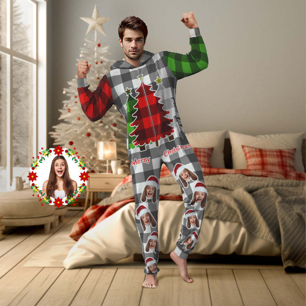 Custom Text Christmas Onesies Pajamas One-Piece Sleepwear Christmas Gift - MyFaceSocksAu