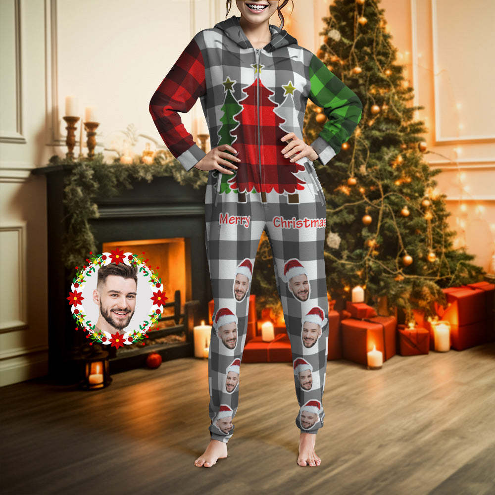 Custom Text Christmas Onesies Pajamas One-Piece Sleepwear Christmas Gift - MyFaceSocksAu