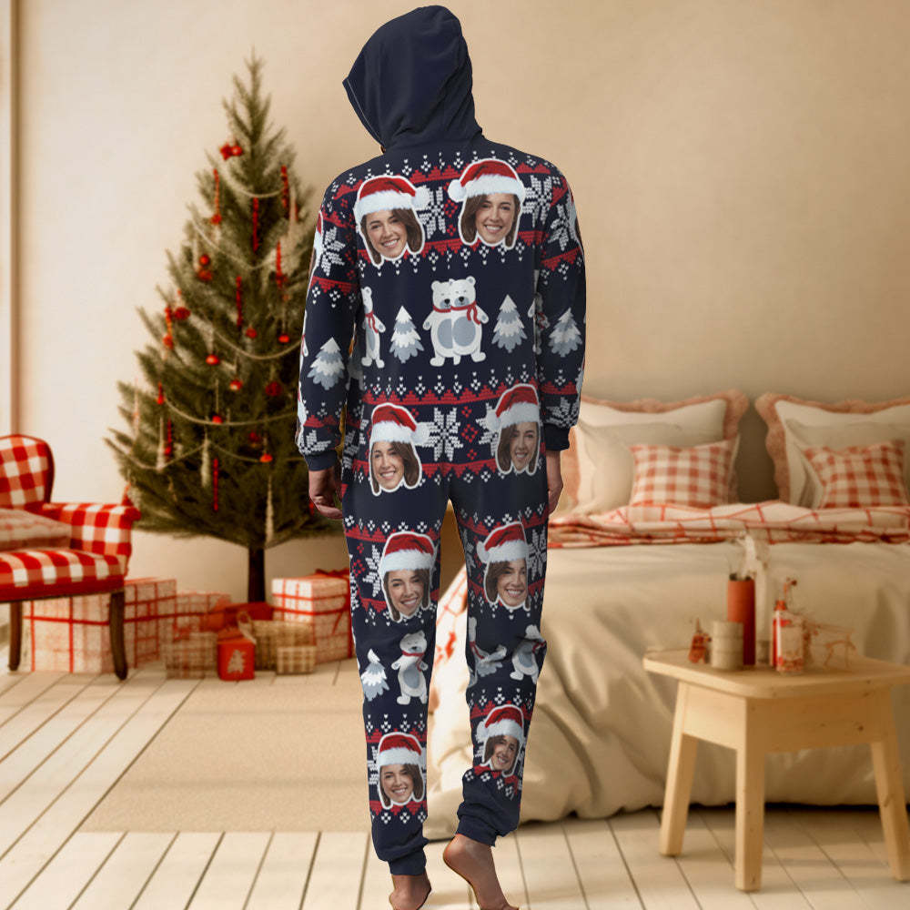 Custom Face Christmas Bear Onesies Pajamas One-Piece Sleepwear Christmas Gift - MyFaceSocksAu