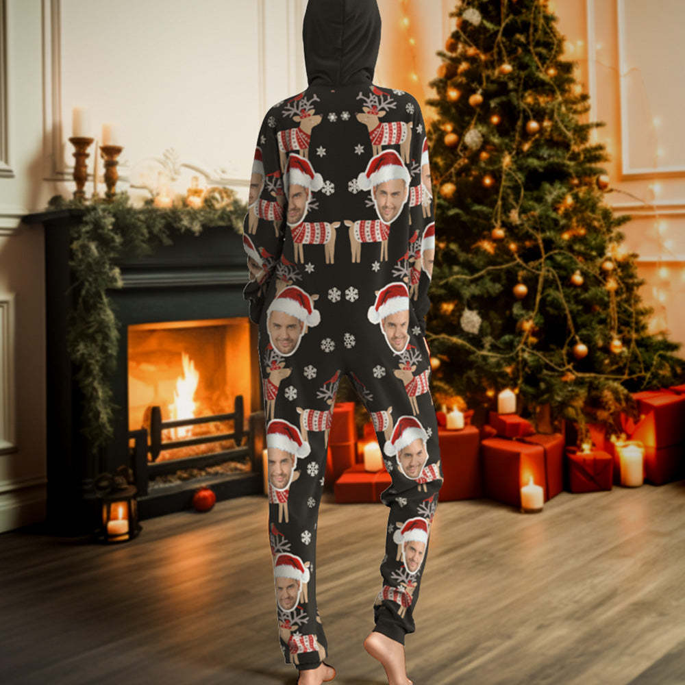 Custom Face Christmas Elk Onesies Pajamas One-Piece Sleepwear Christmas Gift - MyFaceSocksAu
