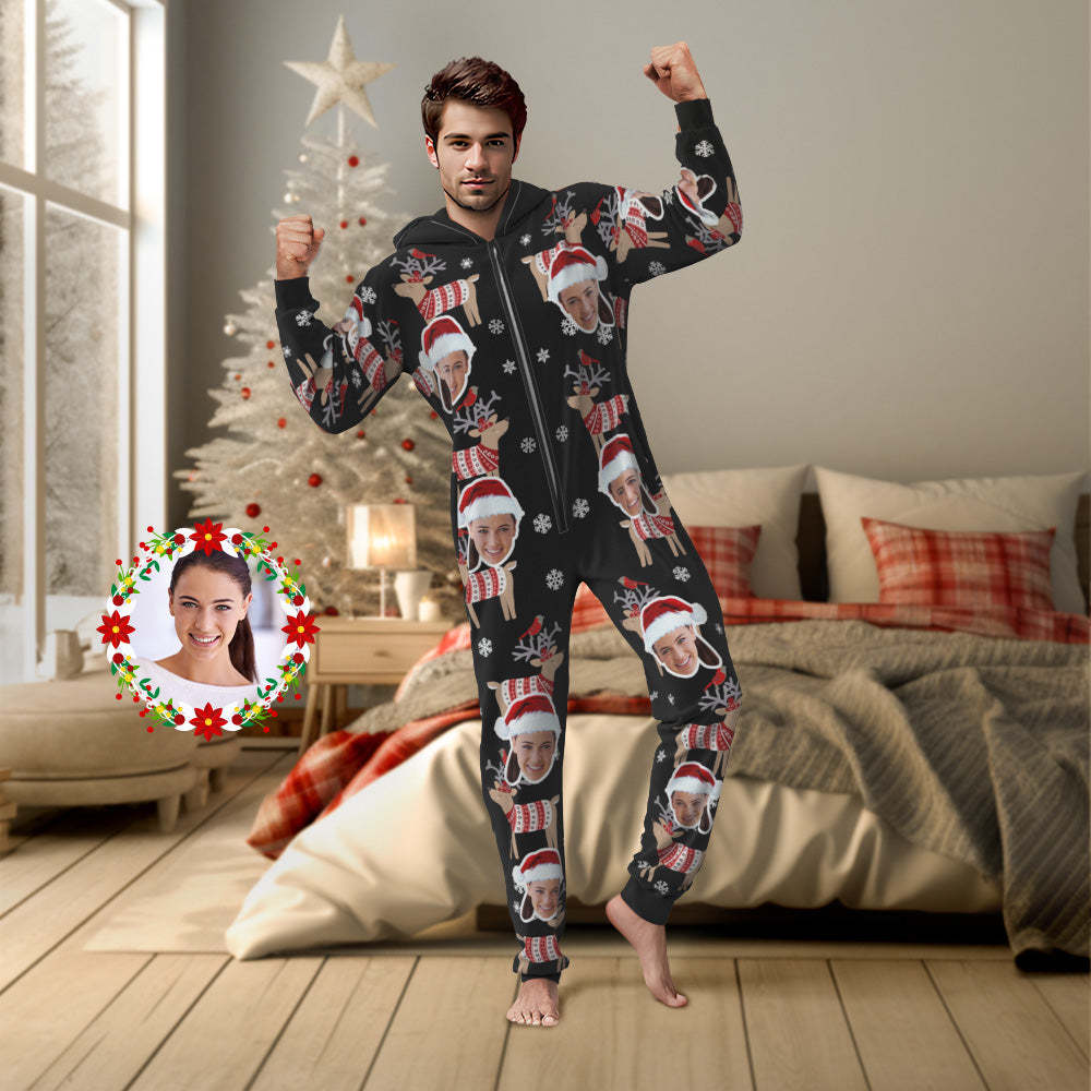 Custom Face Christmas Elk Onesies Pajamas One-Piece Sleepwear Christmas Gift - MyFaceSocksAu