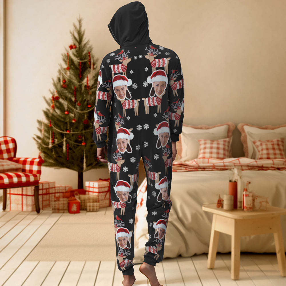 Custom Face Christmas Elk Onesies Pajamas One-Piece Sleepwear Christmas Gift - MyFaceSocksAu