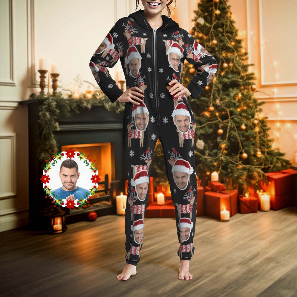 Custom Face Christmas Bear Onesies Pajamas One-Piece Sleepwear Christmas Gift - MyFaceSocksAu