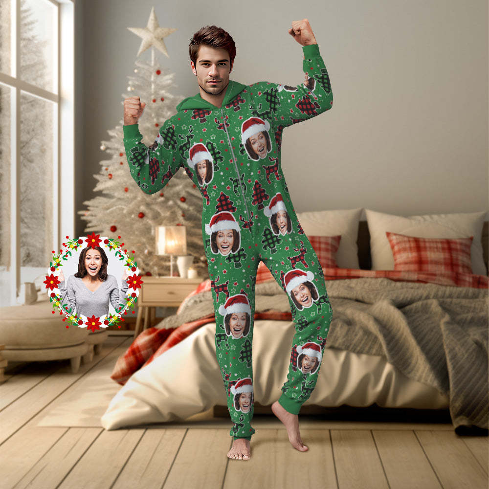 Custom Face Onesies Pajamas Colorful Christmas One-Piece Sleepwear Christmas Gift - MyFaceSocksAu