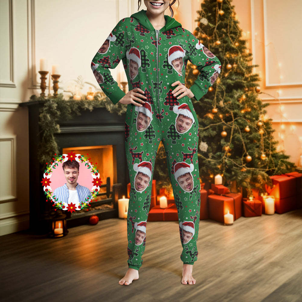 Custom Face Onesies Pajamas Colorful Christmas One-Piece Sleepwear Christmas Gift - MyFaceSocksAu