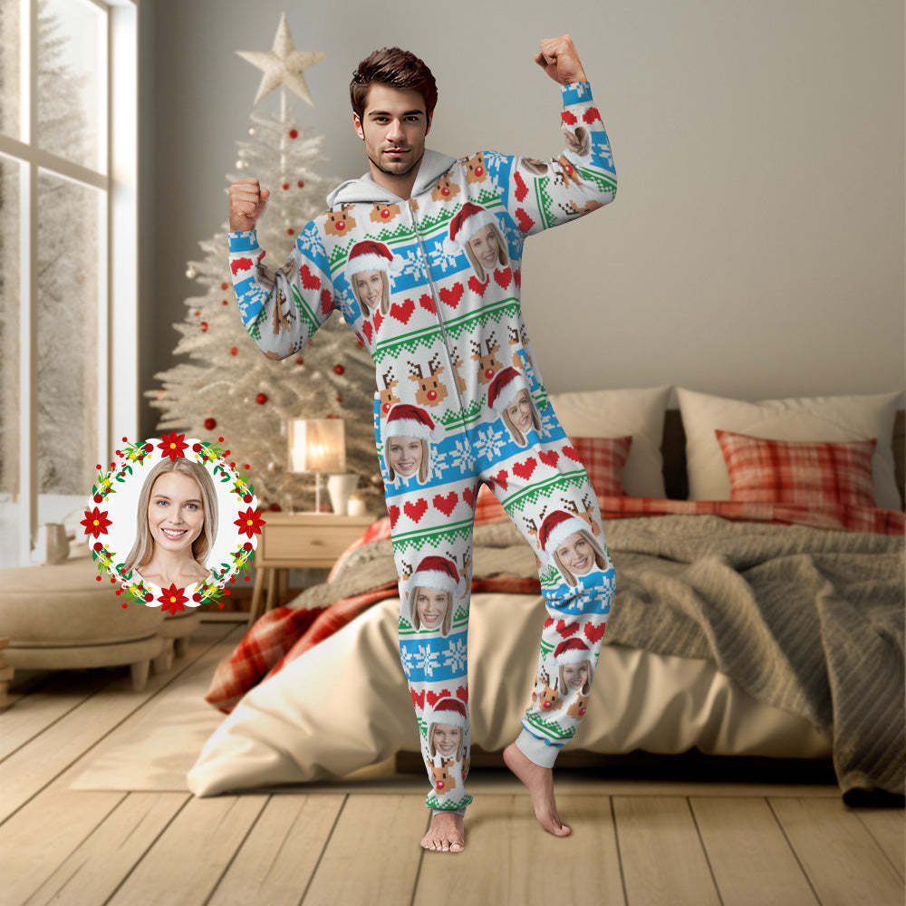 Custom Face Christmas Print Onesies Pajamas One-Piece Sleepwear Christmas Gift - MyFaceSocksAu