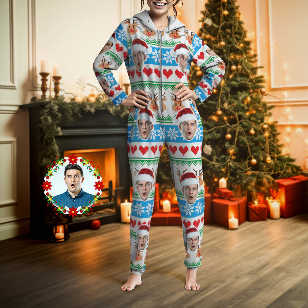 Custom Face Christmas Print Onesies Pajamas One-Piece Sleepwear Christmas Gift - MyFaceSocksAu