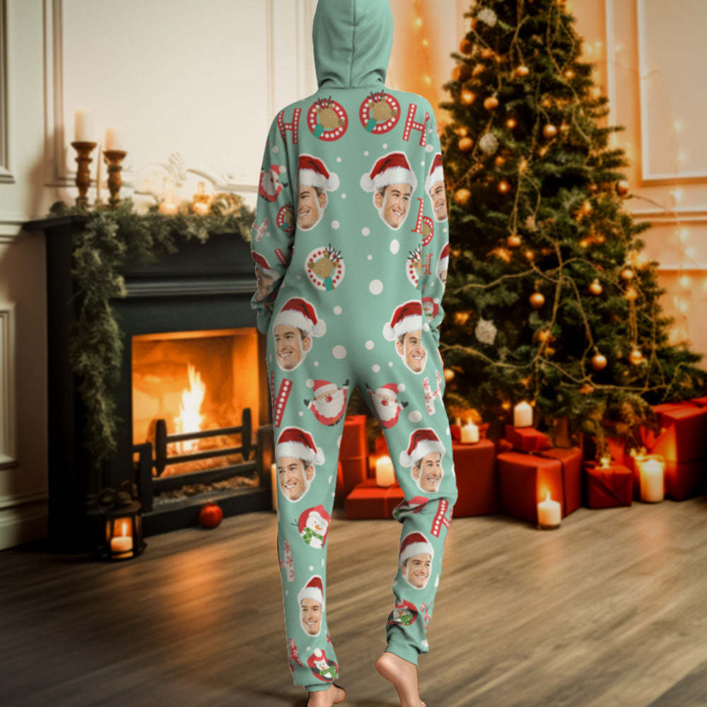 Custom Face Onesies Pajamas HO HO Christmas One-Piece Sleepwear Christmas Gift - MyFaceSocksAu