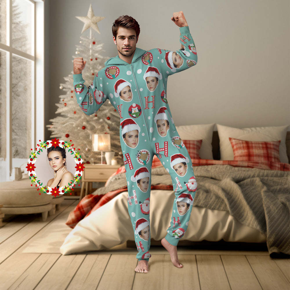 Custom Face Onesies Pajamas HO HO Christmas One-Piece Sleepwear Christmas Gift - MyFaceSocksAu