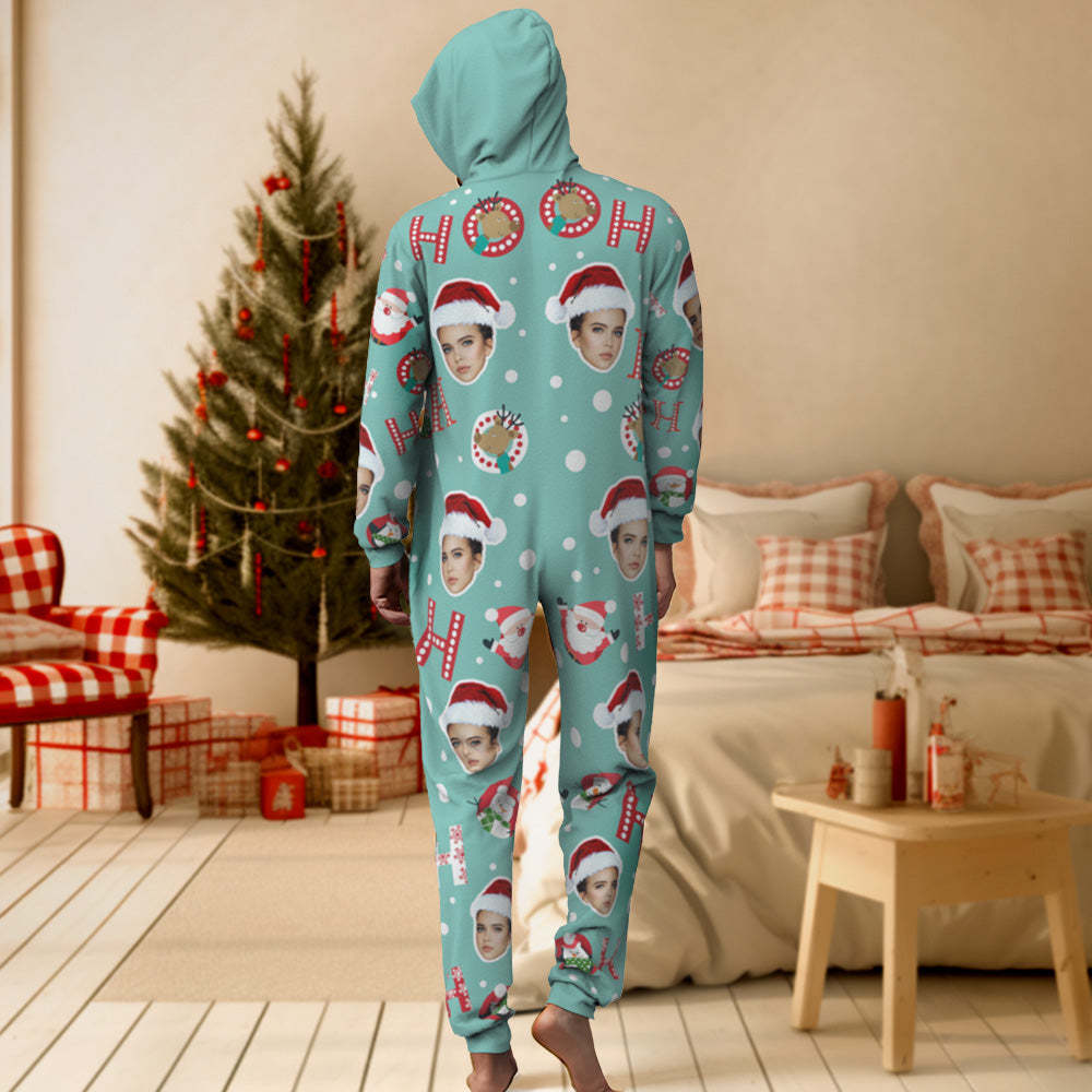 Custom Face Onesies Pajamas HO HO Christmas One-Piece Sleepwear Christmas Gift - MyFaceSocksAu