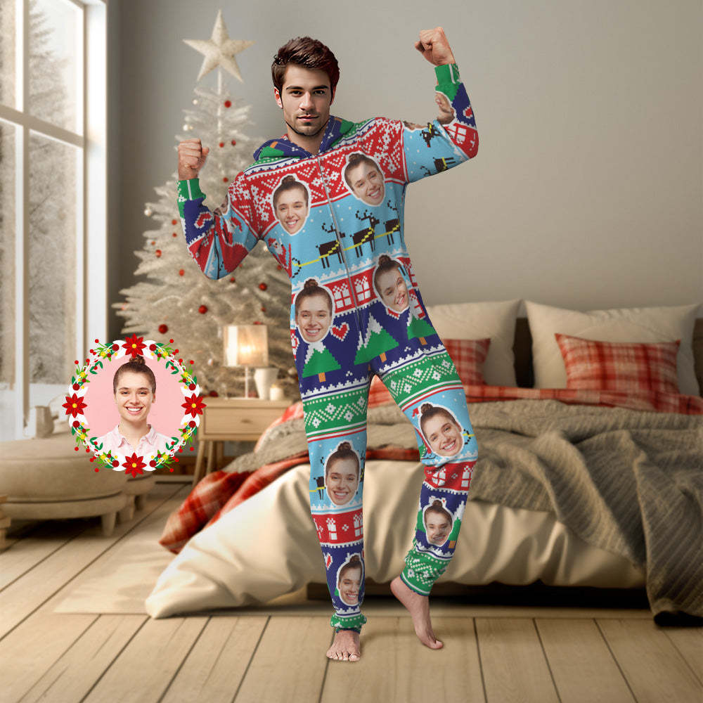 Custom Face Onesies Pajamas Class Christmas One-Piece Sleepwear Christmas Gift - MyFaceSocksAu