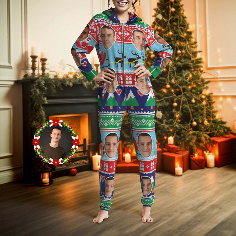 Custom Face Onesies Pajamas Class Christmas One-Piece Sleepwear Christmas Gift - MyFaceSocksAu